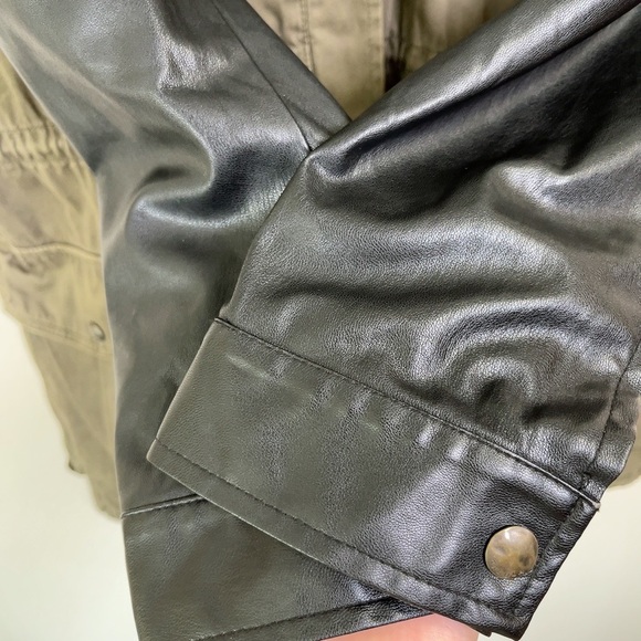 ARITZIA |  TALULA TROPER ARMY UTILITY FAUX LEATHER SLEEVE JACKET - Picture 12 of 16
